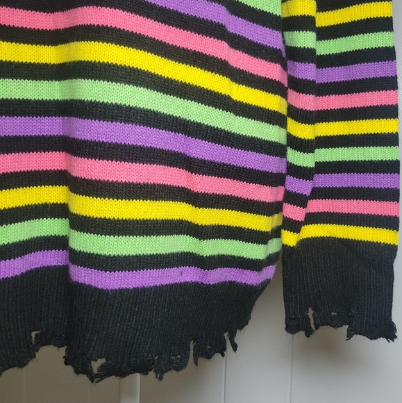 Killstar Rainbow Warrior Striped Knit Jumper Sweater Distressed Hem & Cuffs MD - Picture 12 of 15